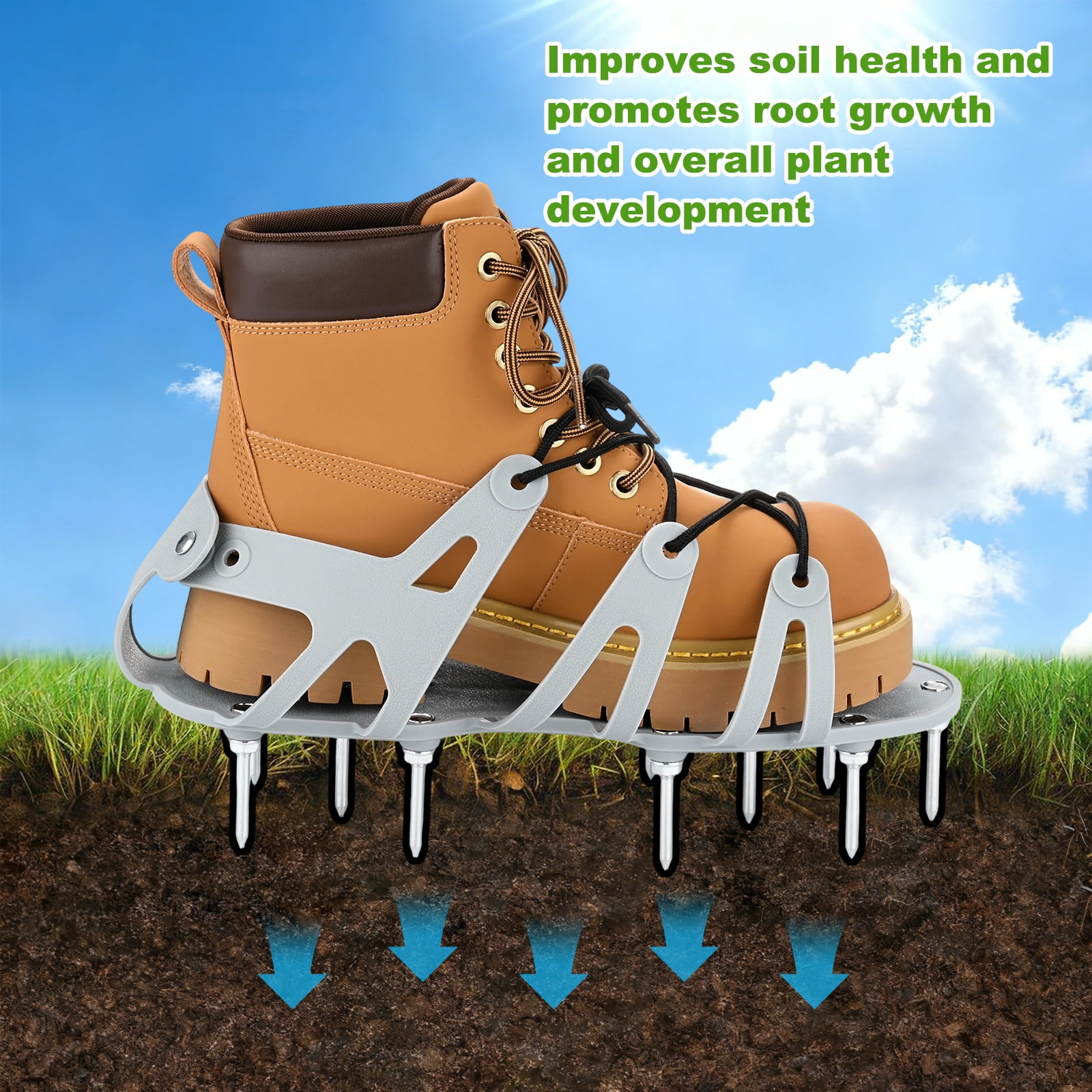 Uxcell 1-Set Lawn Aerator Shoes with Wrap Around Lacing with 22 Nails for Gardens [Black]