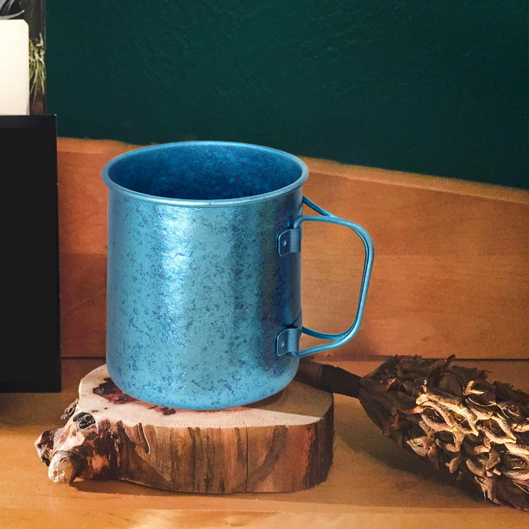 450ml Water Mug, Foldable Handle Groove Design Bottom Utensils Lightweight  Portable Titanium Cup for Fishing Snacks Hiking Picnics Outdoor Blue