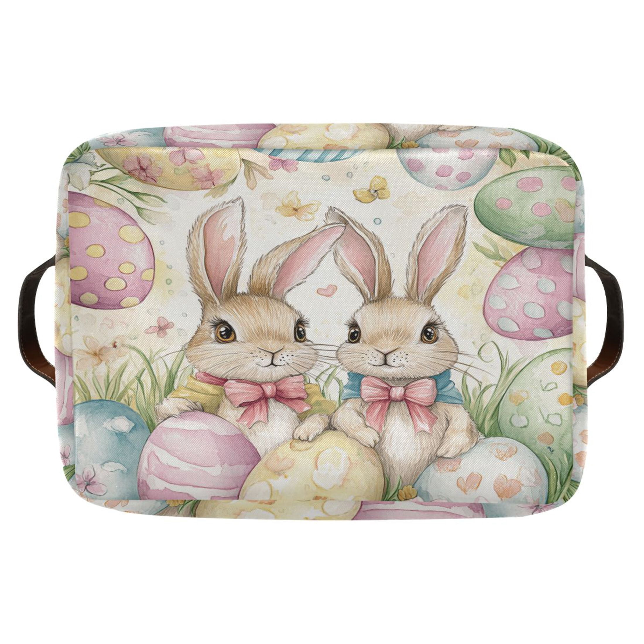 Storage Bins with Handle Fabric Organizer Basket Foldable Box 1 Pack Cute Bunnies and Easter Eggs 14.2x10.2x8.3