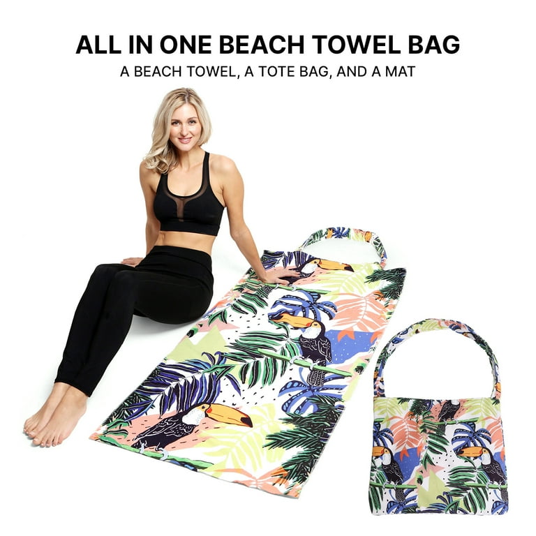 Women's Convertible Beach Towel Bag in Jungle Toucan by Grace and Lace