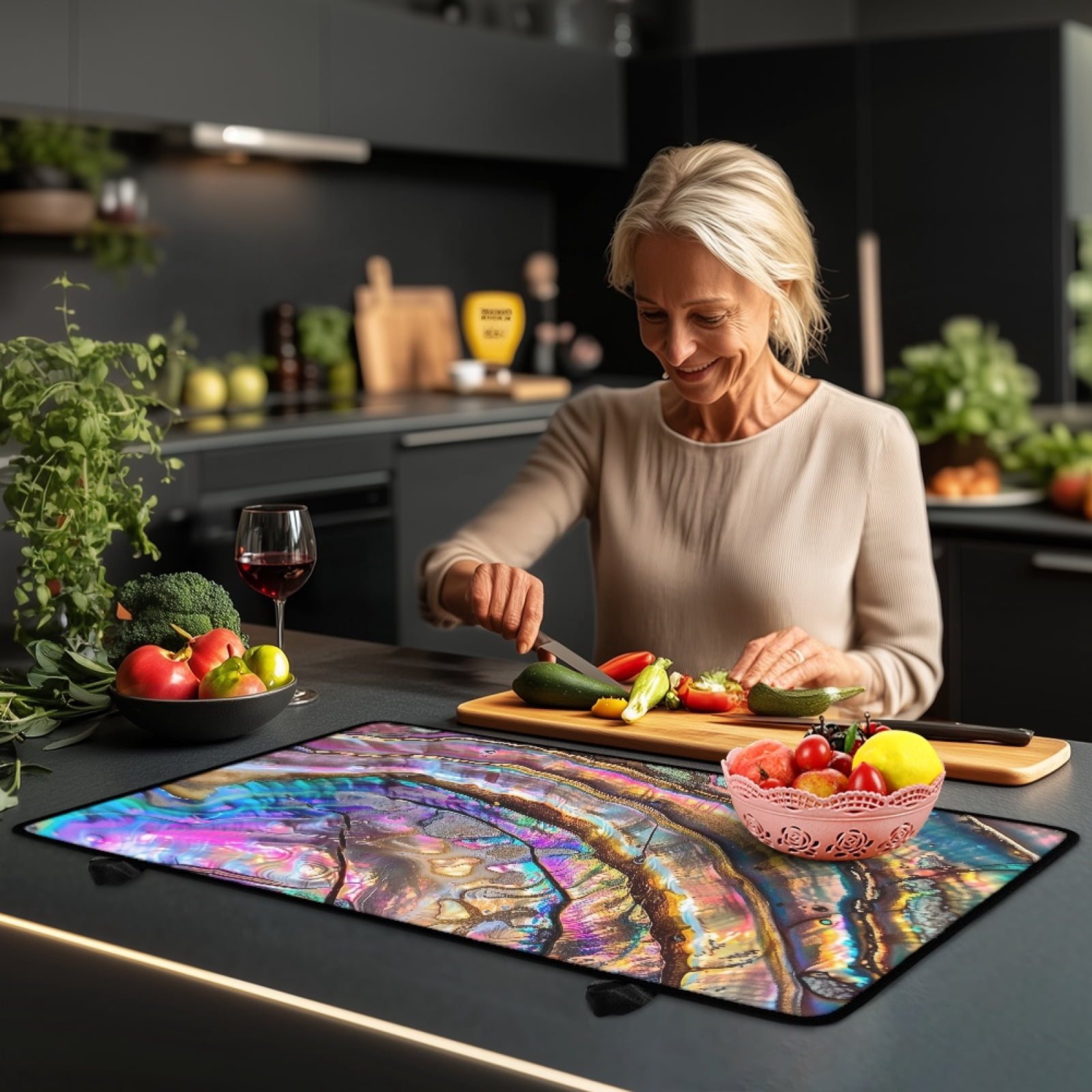 SEANATIVE Stove Cover for Electric Stove Top Non-slip Glass Stove Top Cover Heat-resistant Glass Cooktop Cover Ceramic Stove Cover for Kitchen Accessories Decor, Abalone Shell Print Iridescence