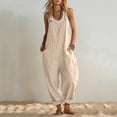 thumbnail image 2 of Womens Jumpsuit Sleeveless Casual Summer Overalls Jumpers Adjustable Strap Baggy Wide Leg Long Pants Rompers with Pockets Beige, 2 of 7