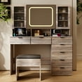 thumbnail image 1 of Ktaxon Large 47.24" Makeup Vanity Table Set with Hidden Storage, 7-Drawer Dressing Table, Bedroom Makeup Table, Gray, 1 of 11