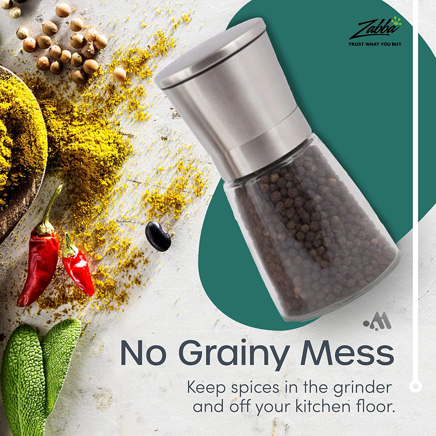 Gling Salt and Pepper Grinder Set - Refillable Sea Salt & Peppercorn Stainless Steel Shakers - 75 inch