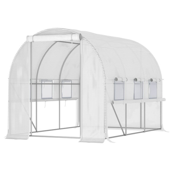 Walk-in Tunnel Greenhouse, Outdoor Green House with Anti-Tear PE Cover, Zipper Doors and Mesh Windows
