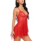thumbnail image 5 of Lencería de mujer Encaje Babydoll Cuello en V Ropa de dormir Correa Chemise, Rojo Xemadio FLD-2236, 5 of 6