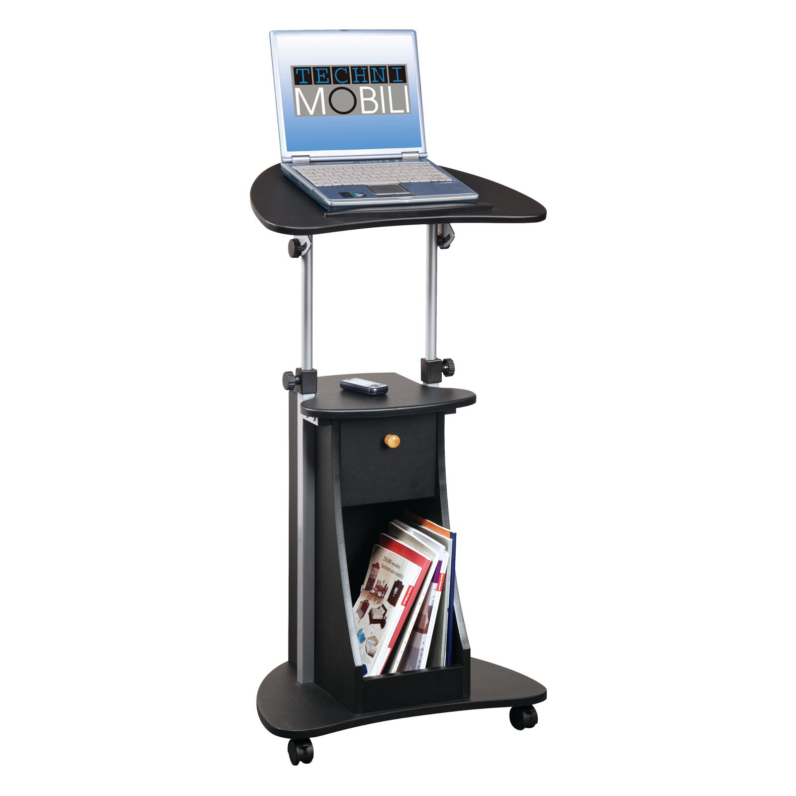 Techni Mobili Deluxe Height Adjustable Laptop Cart in Black - image 3 of 10