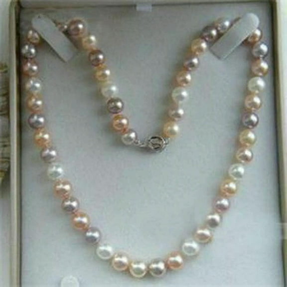 K-KED Genuine 7-8mm Natural Multi-color Akoya Freshwater Cultured Pearl Necklace 18''
