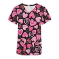 thumbnail image 1 of TIMIFIS Sarrau Médical pour Femmes Saint-Valentin Col en V Manches Courtes Imprimé Cœur Hauts d'Infirmière Décontractés Amples Uniforme de Travail Blouse de Sarrau avec Poche, 1 of 3