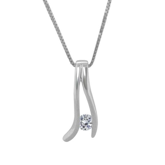 0.1 Carat Diamonds On 14K White Gold Pendant with 925 Sterling Silver Box Chain Necklace