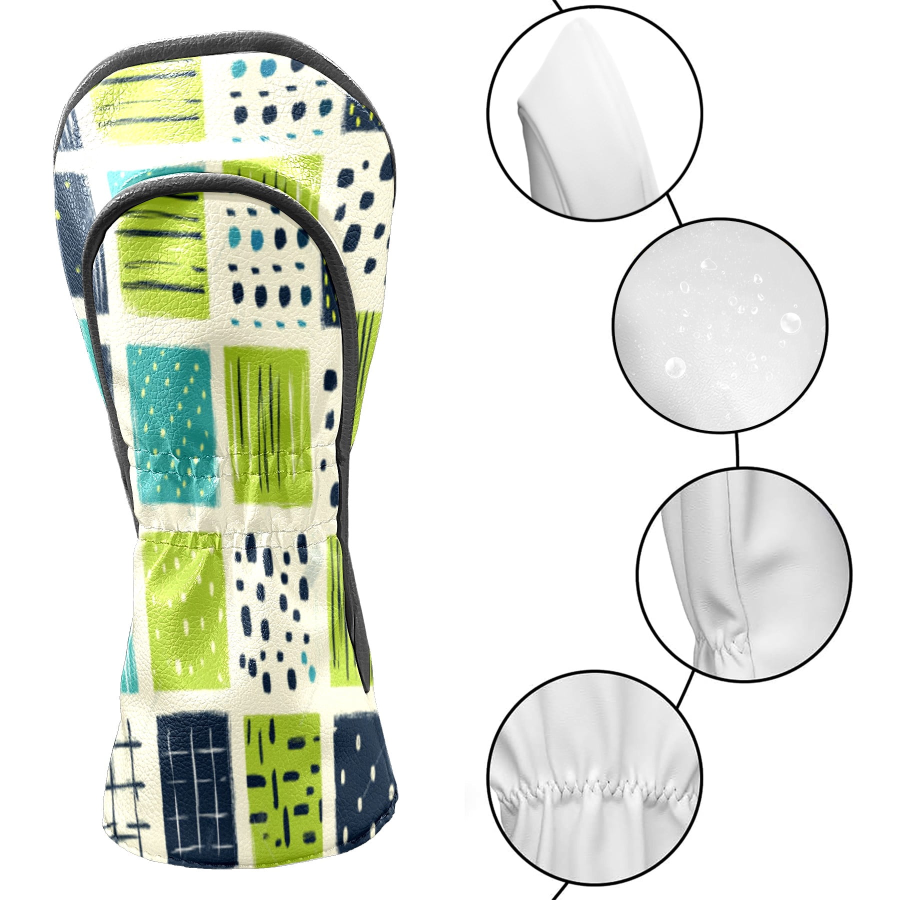 Golf Club Head Cover Waterproof Leather Golf Accessories HeadCovers Set Driver Headcover for Women Men Green And Blue Square Pattern