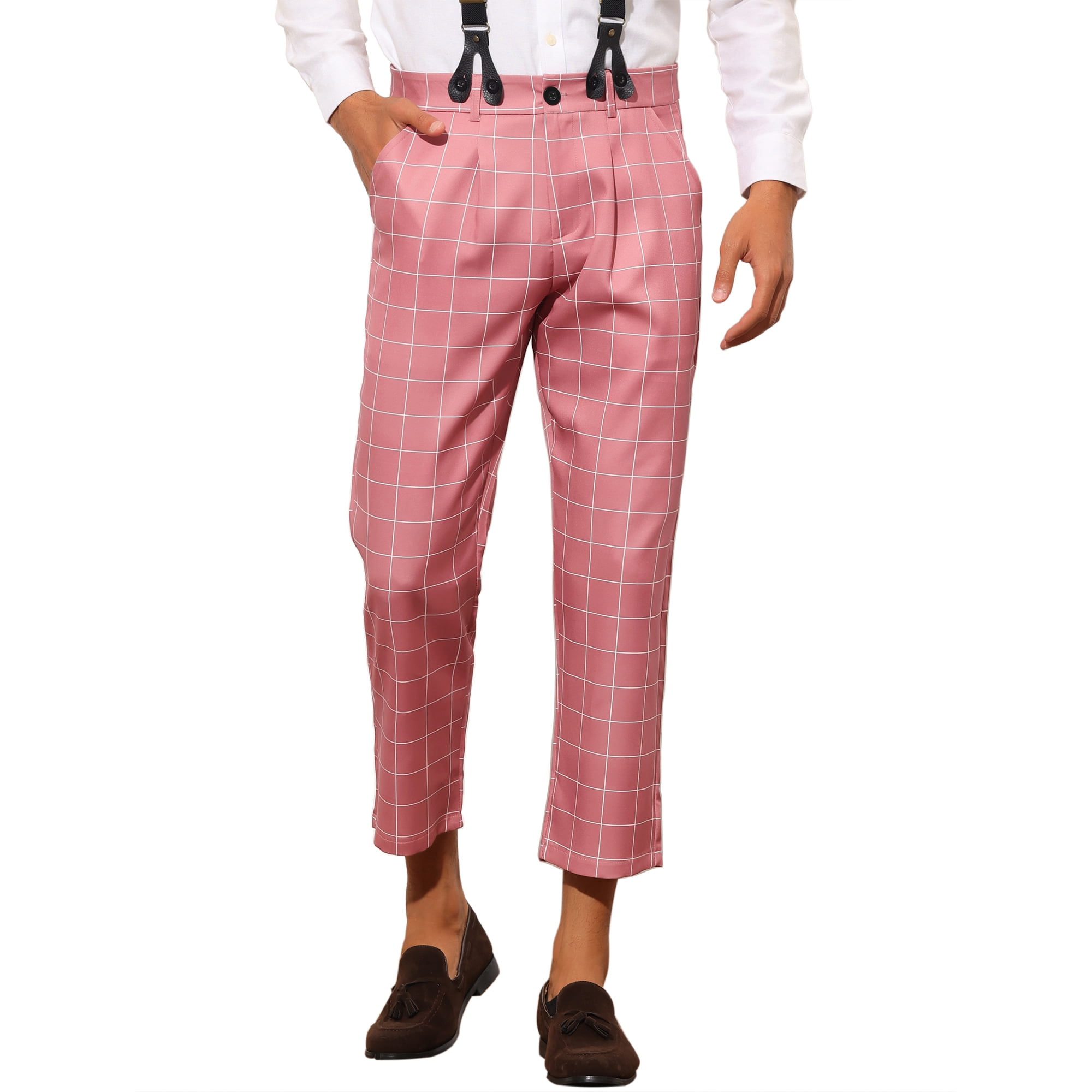Pink plaid pants mens best sale