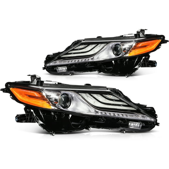 cciyu Headlight Assembly Replacement for 2018-2020 For Toyota CAMRY XSE Black Housing Amber Reflector Driver and Passenger Side Headlamp 81150-06D70 81110-06D70
