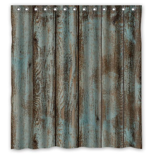 Antique Wooden Shower Curtain Brown Geometry Barn House Wood  Shower Curtain Set 