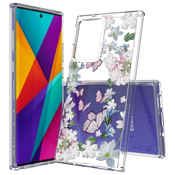 Beyond Cell compatible with Galaxy Note20 Ultra (2020)Case, Transparent Clear Shock Absorption Cushion Bumper Corner Soft TPU   PC Cover Butterfly 2