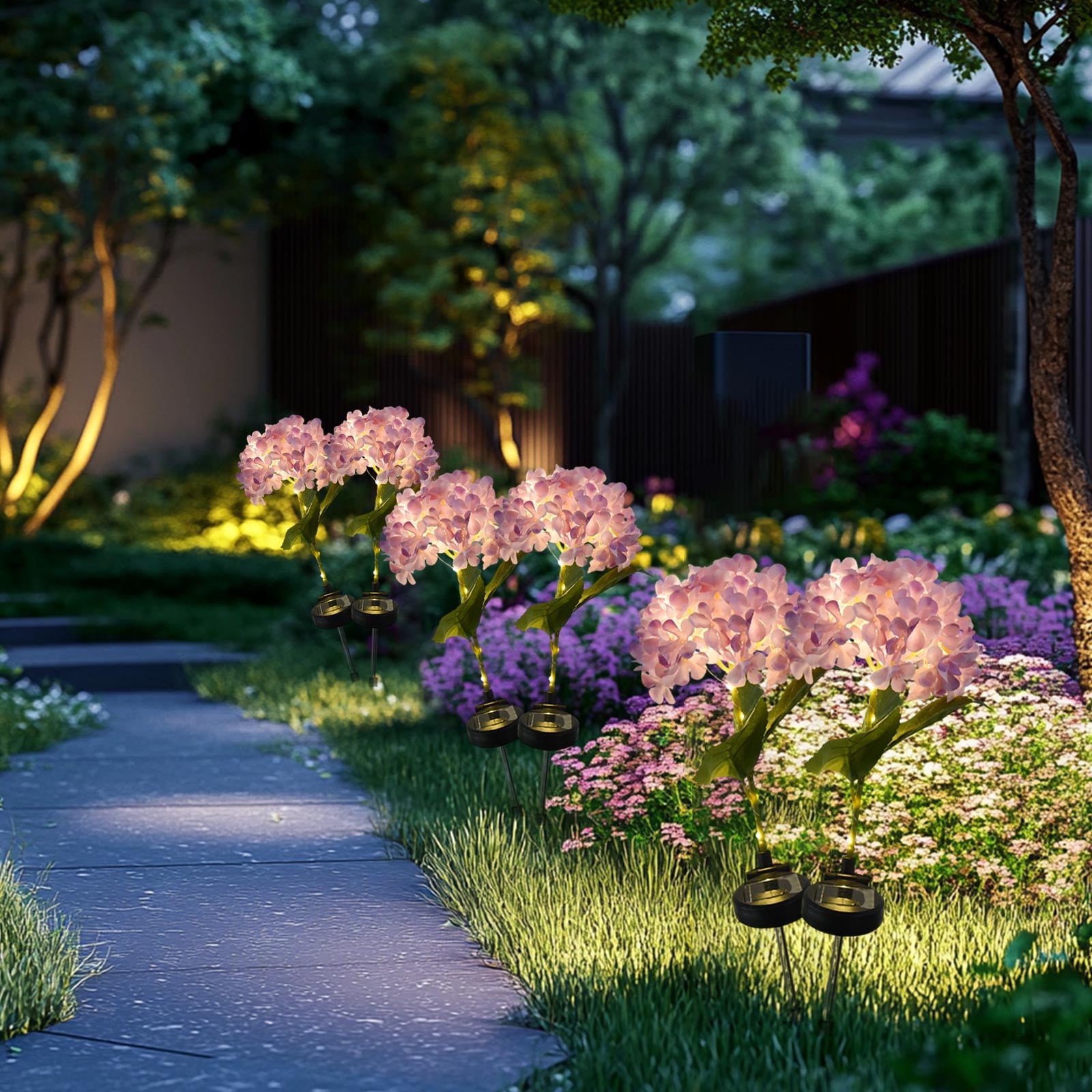 Summer Savings Clearance! Boovnll Solar Flowers Outdoor Water Proof, 2 Pack Artificial Hydrangea Bouquet Outdoor Solar Lights, Solar Flowers for Outdoor Garden Yard Patio Decor, Solar Garden Lights