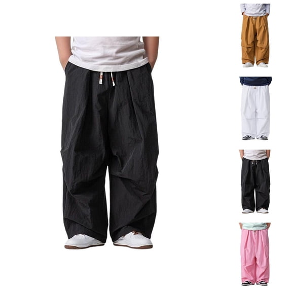 Baggy Pants for Men Comfortable Elastic Waist Drawstring Loose Fit Wide Leg Casual Pants with Pockets Trousers