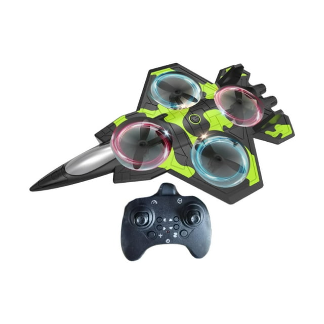 Avión RC Jet Fighter con giro de 360 degree, ligero y potente motor, asciende y desciende. Negro y verde