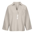 thumbnail image 4 of Black and Friday Deals 50% Off Clear! asdoklhq Plus Size Long Blouses, Women Solid Casual Long Sleeve Pocket V-Neck Button Shirt Tops, 4 of 8