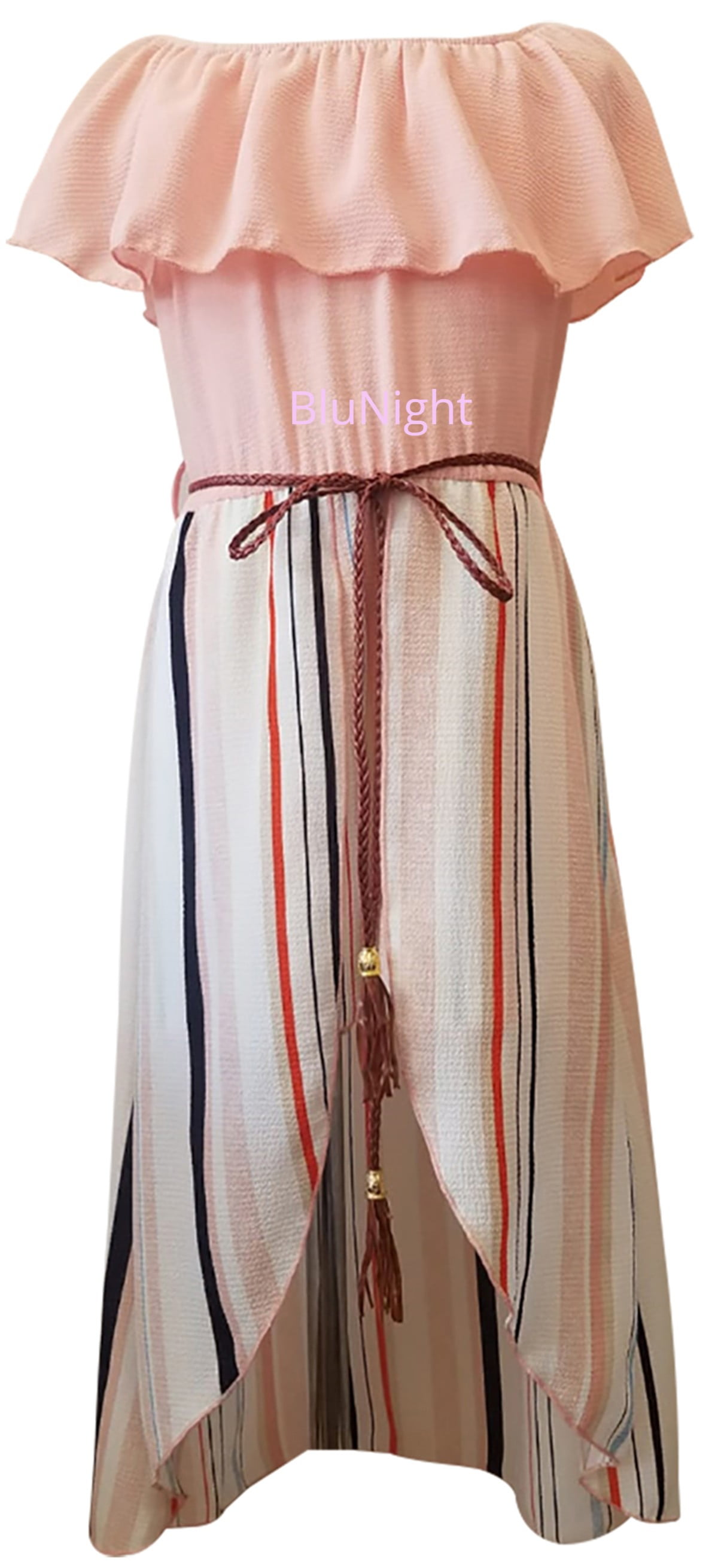 Little Girls 2 Ways Ruffle Hi Lo Maxi Skirt Romper Belt Jumpsuit Romper USA Blush 4 (2J1K42S