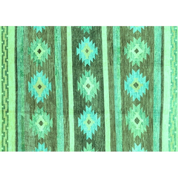 Ahgly Company Machine Washable Indoor Rectangle Abstract Turquoise Blue Modern Area Rugs, 2' x 5'