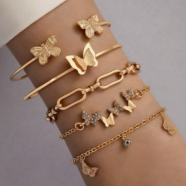 5 Unids/set Pulseras De Mariposa Tridimensionales Únicas Para Mujeres Brillantes Mariposas Colgantes Joyería Regalos De Fiesta