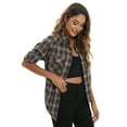 thumbnail image 5 of Siliteelon Womens Flannel Shacket Button Down Plaid Long Sleeve Casual Business Blouse Top Fall Winter Outfits, 5 of 6