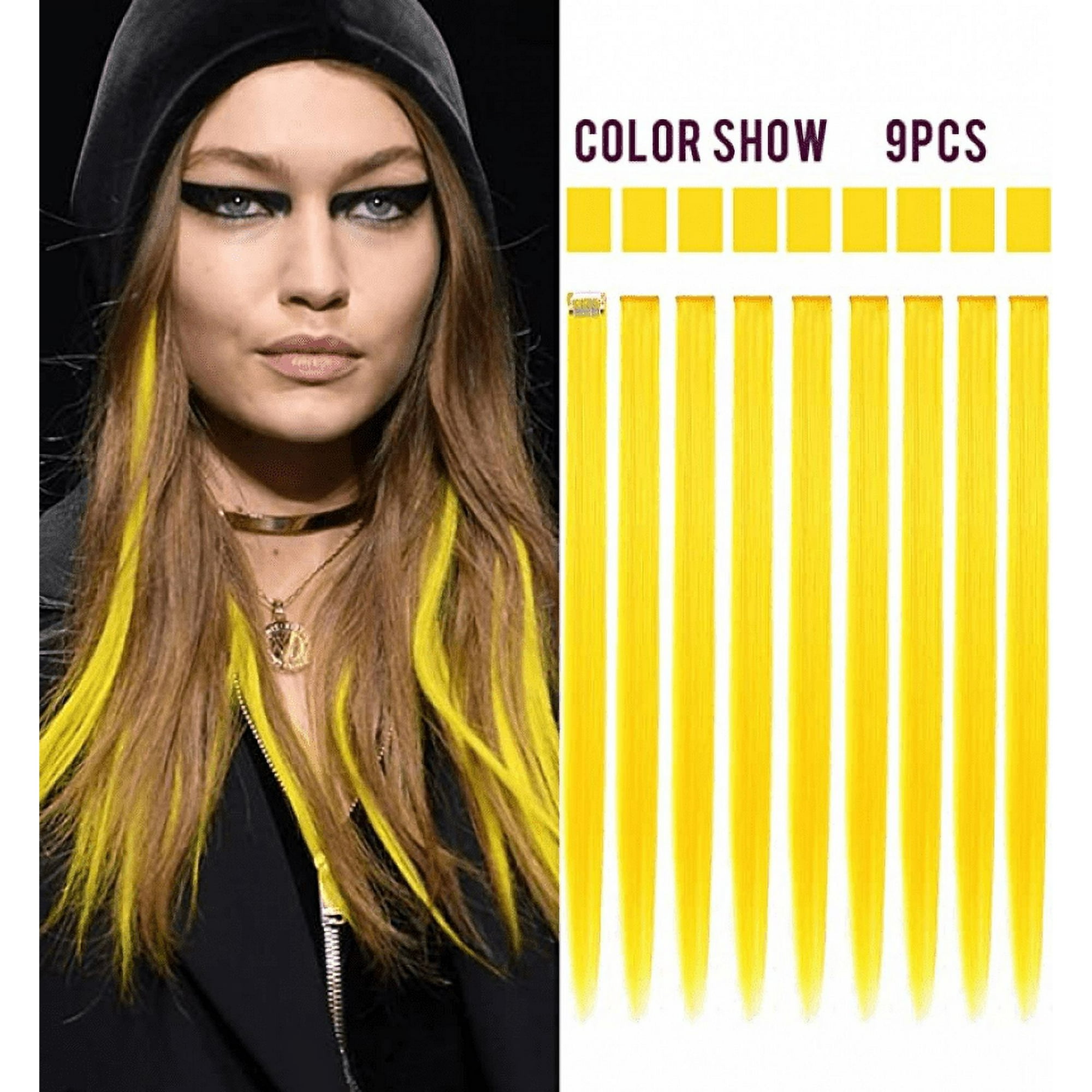 XYCCA 9PCS Yellow Hiar Extensions Princess Party Highlight Yellow Hairpieces Colored Hair Extensions Clip in On for Girls and Kids Girls Hair Accessories Yellow Walmart