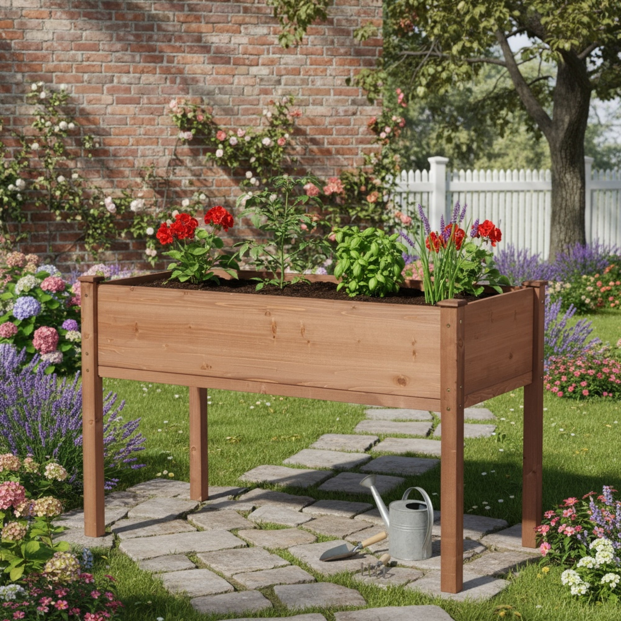 Jopath Brown Raised Garden Bed with Legs, Elevated Wooden Planter Box for Outdoor Plants Flowers Fruits Vegetable Herb Growing(48"x24"x30")