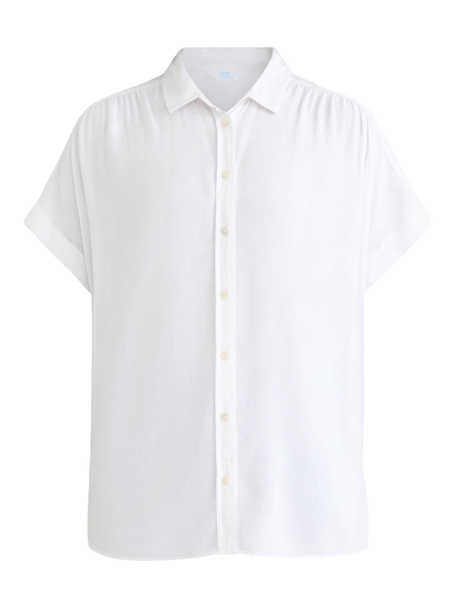 Time and Tru Women's Camp Shirt with Short Sleeves, Sizes XS-XXXL