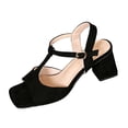 thumbnail image 2 of Bkhluea Women Suede T-Strap Square Toe Block Heel Sandals Adjustable Comfortable Footwear For Party Office Outdoor Daily Activities, 2 of 7