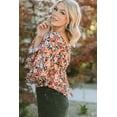 thumbnail image 4 of Manches Volantées Florales Oranges pour Femmes Cravate Col Coeur Chemisier, 4 of 5