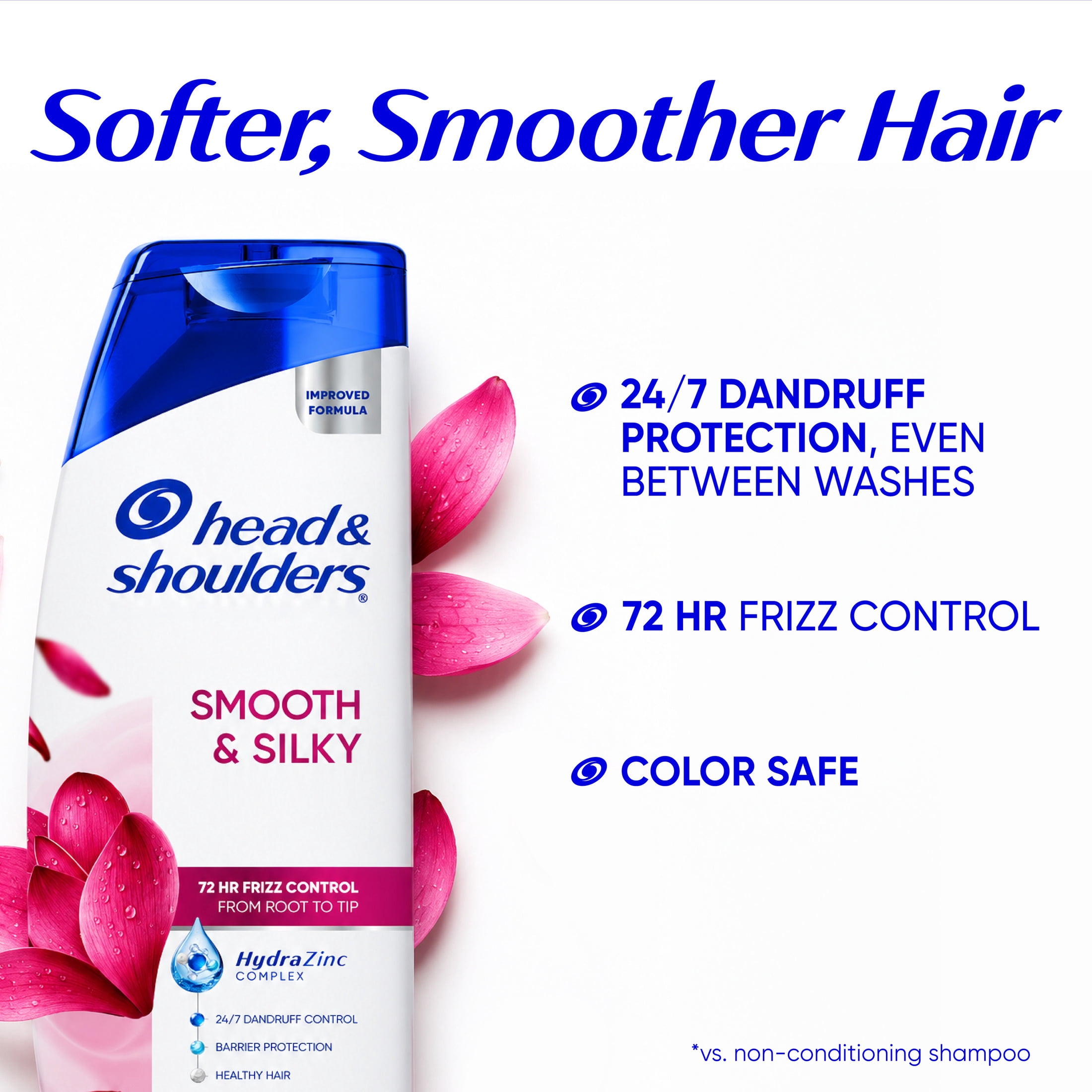 (6 pack) Head and Shoulders Dandruff Smooth & Silky 2 in 1 Shampoo and Conditioner, Fresh Floral Scent, Frizz Control, Color Safe, 12.5 fl oz