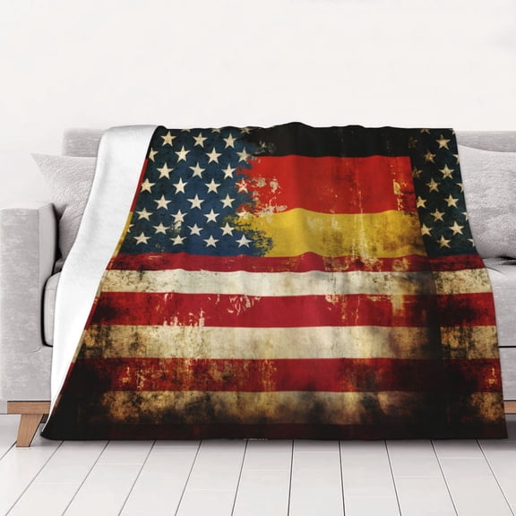 Vintage German America Flag Throws Blanket Fleece Soft Cozy Warm Plush for Travel Chair Bedroom Living Room Sofa 50"x40"