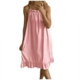 thumbnail image 4 of Sleepshirts for Women Plus Size New Women's Summer Sleeveless Pleated Dress Spaghetti Strap Boho Casual Backless Ruffle Nightgown Loose Flowy Sleepdress Pinky XL, 4 of 5