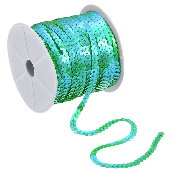 Unique Bargains 100Yards 6mm Flat Sequin Strip Spangle Paillette String Sequin Trim Clear Green