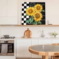 thumbnail image 6 of Summer Sunflowers Framed Canvas Wall Art, Yellow Floral Plants Retro Plaid Black White Wall Art Painting for Living Room Bedroom Home Decor, 28”x28”, Office Artwork Print, 6 of 9