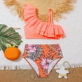 thumbnail image 2 of REDARER Girl 2 Piece Swimsuit Sport Blue Flower Floral Prints High Waist Bikini Set Swimwear Beach Bathing Suit,Girls Swimsuit,5-6 Years, 2 of 4