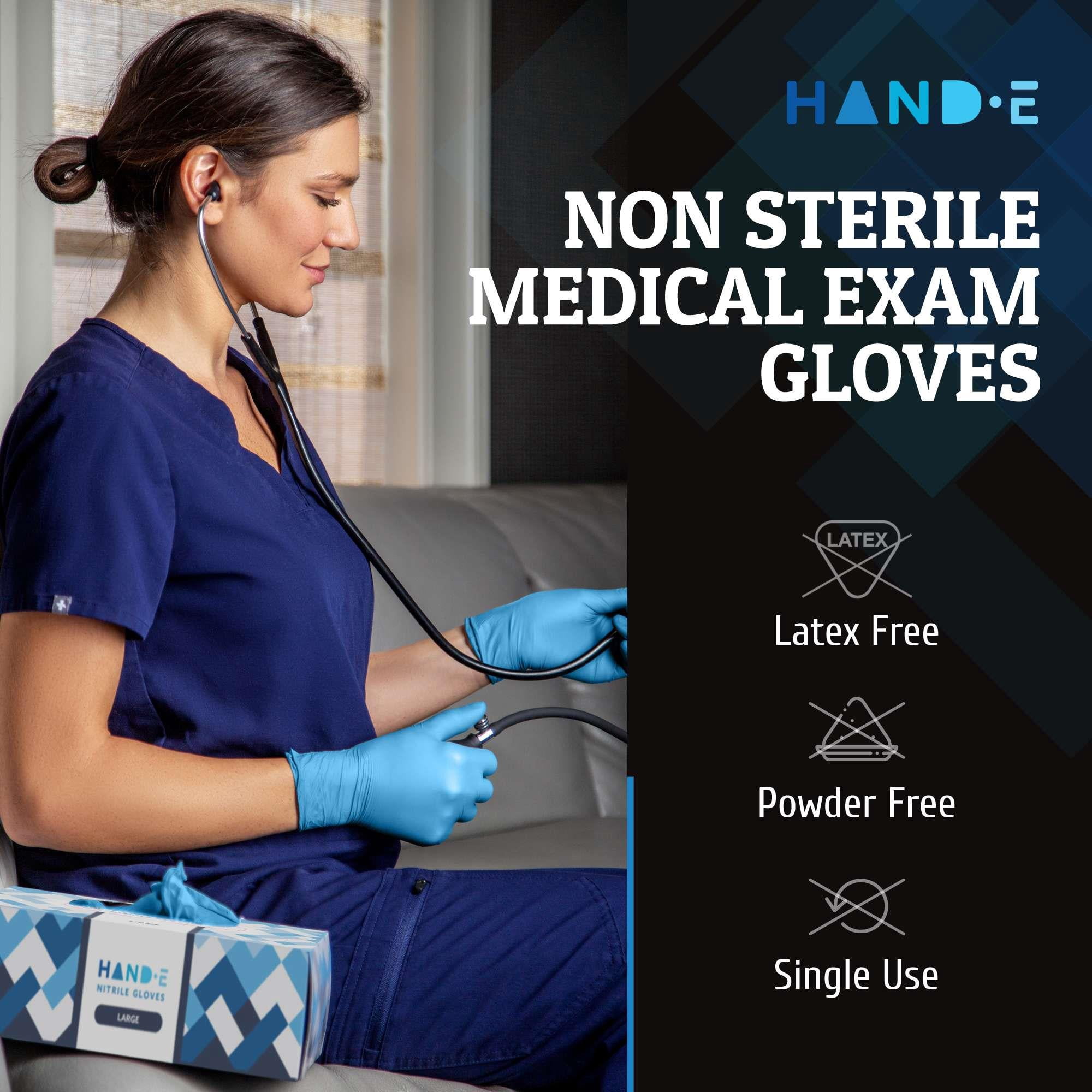 Hand-E Nitrile Gloves (Medium -1000 Count) 10 Boxes, 3 Mil, Blue Disposable Latex and Powder Free Medical and Food Gloves