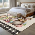thumbnail image 2 of Happy Easter Washable Area Rug 8 x 10 ft Spring Gnome Eggs Floral Linen Texture Black Plaid, Soft Non Slip Rugs Stain Repellent Indoor Felt Carpet for Living Dining Room Bedroom Home Office, 2 of 9