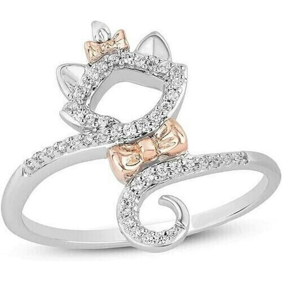 14k Two-Tone Gold Plated 1Ct Round Lab Created Diamond Aristocats Engagement Ring