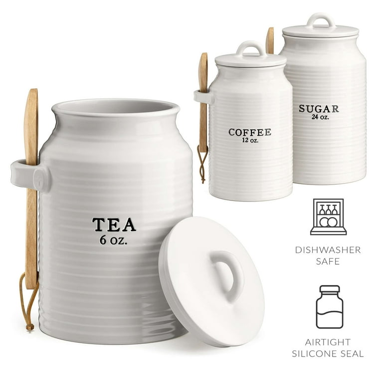 Farmhouse Canister Set for Kitchen by Saratoga Home Coffee Tea Sugar  Container Set With Labels & Marker, 4 Airtight Metal Canister Sets 