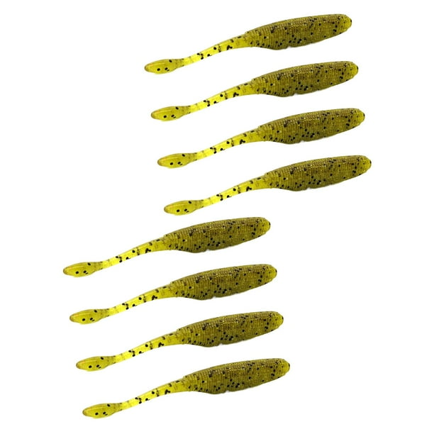 8 señuelos de pesca suaves Wiggle Worm para lubina, salmón y trucha. Verde