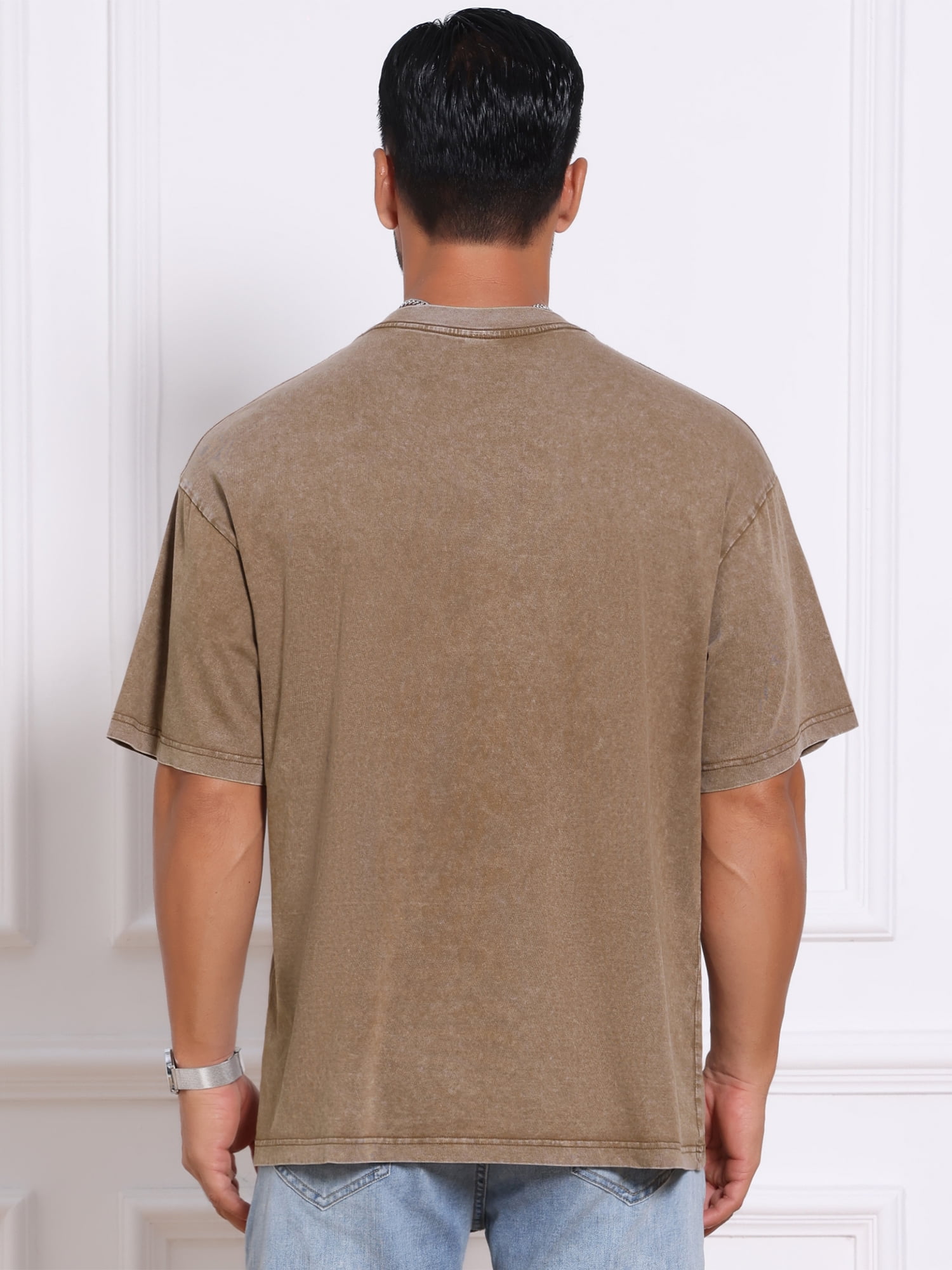 DARING DIVA Men's Retro Distressed Crew Neck Short Sleeve Solid T-Shirt 3XL Brown