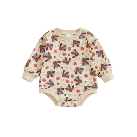 

CocMouse Baby Thanksgiving Romper Turkey Print Long Sleeve Bubble Jumpsuit