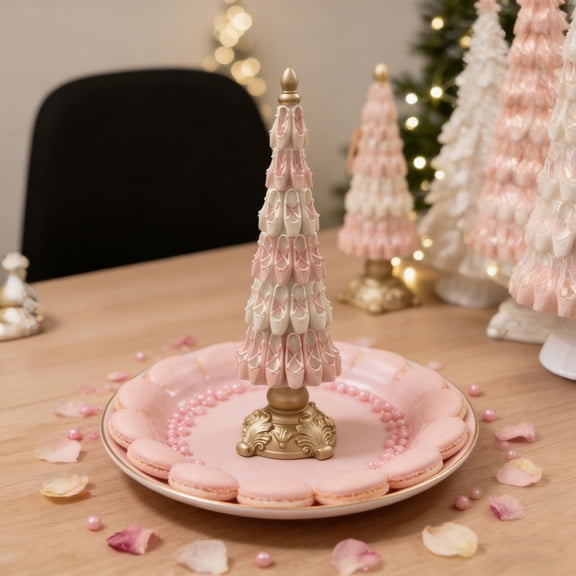 Sulaicai Resin Christmas Tree Figurines, Vintage Elegant Ballet Shoes Shape Xmas Tree Christmas Decor for Tabletop and Mantle, Xmas Centerpieces, 7.87 Inch