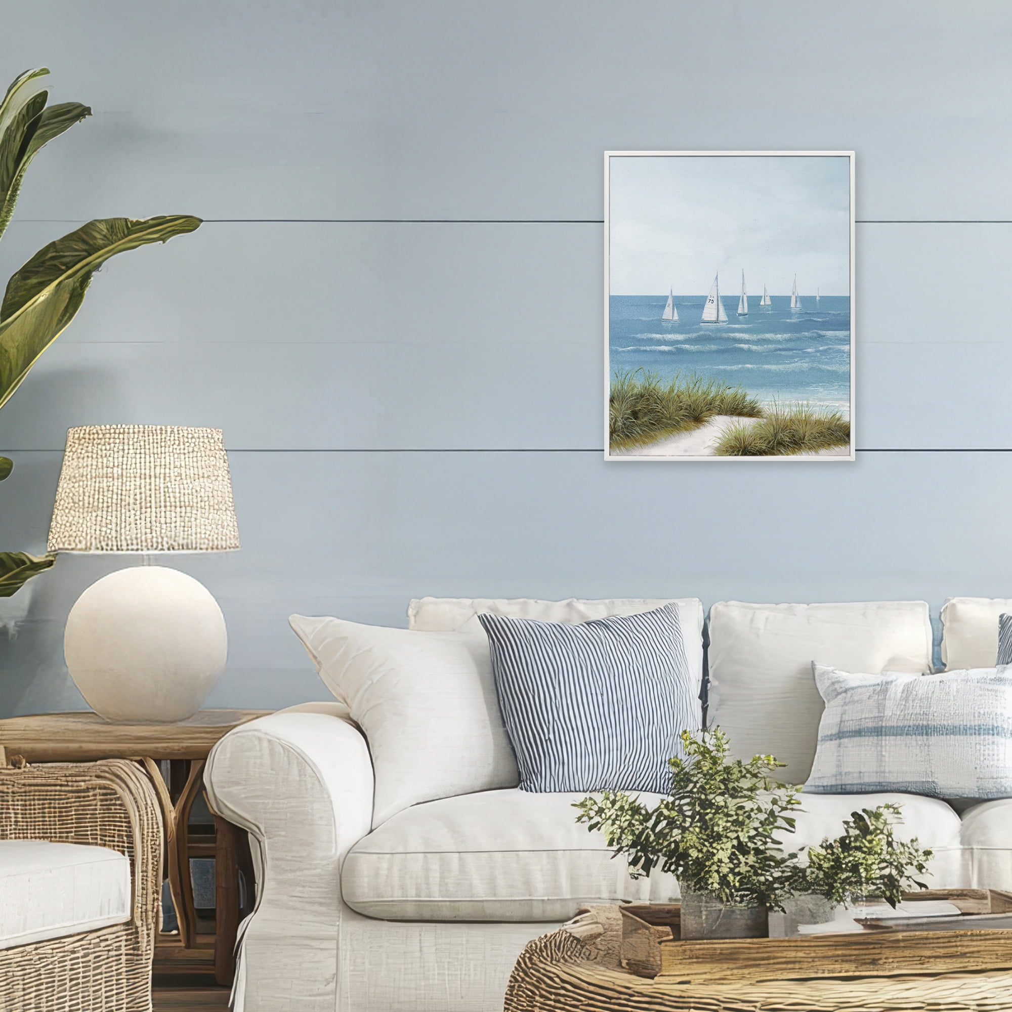Stupell Industries Sail Away Beach Seascape White Framed Giclee Art, design by Lorenzo Collective