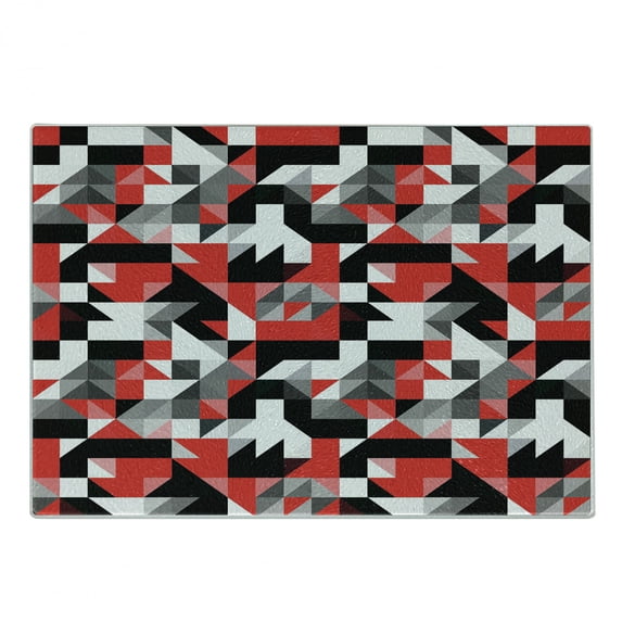 Abstract Cutting Board, Abstract Geometric Half Triangles Squares Maze Inspired Image, Decorative Tempered Glass Cutting and Serving Board, Small Size, Charcoal Grey White, by Ambesonne