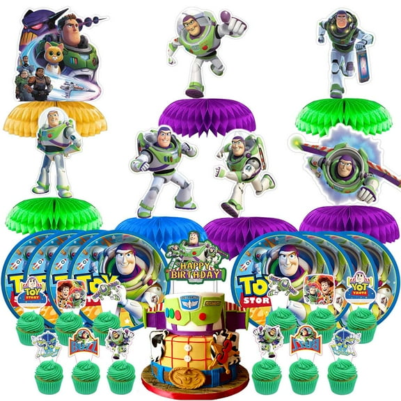 Buzz Lightyear Party Supplies Decor Plates Fans Decorations Honeycomb Centerpieces Cake Toppers