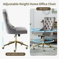 thumbnail image 6 of Grey Velvet Home Office Desk Chair with Wheels & Gold Base, Modern Swivel  Office Chair Vanity Chair Task Chair, Upholstered Adjustable Wingback Armless Desk Chair for Home Office,Bedroom,Grey, 6 of 8